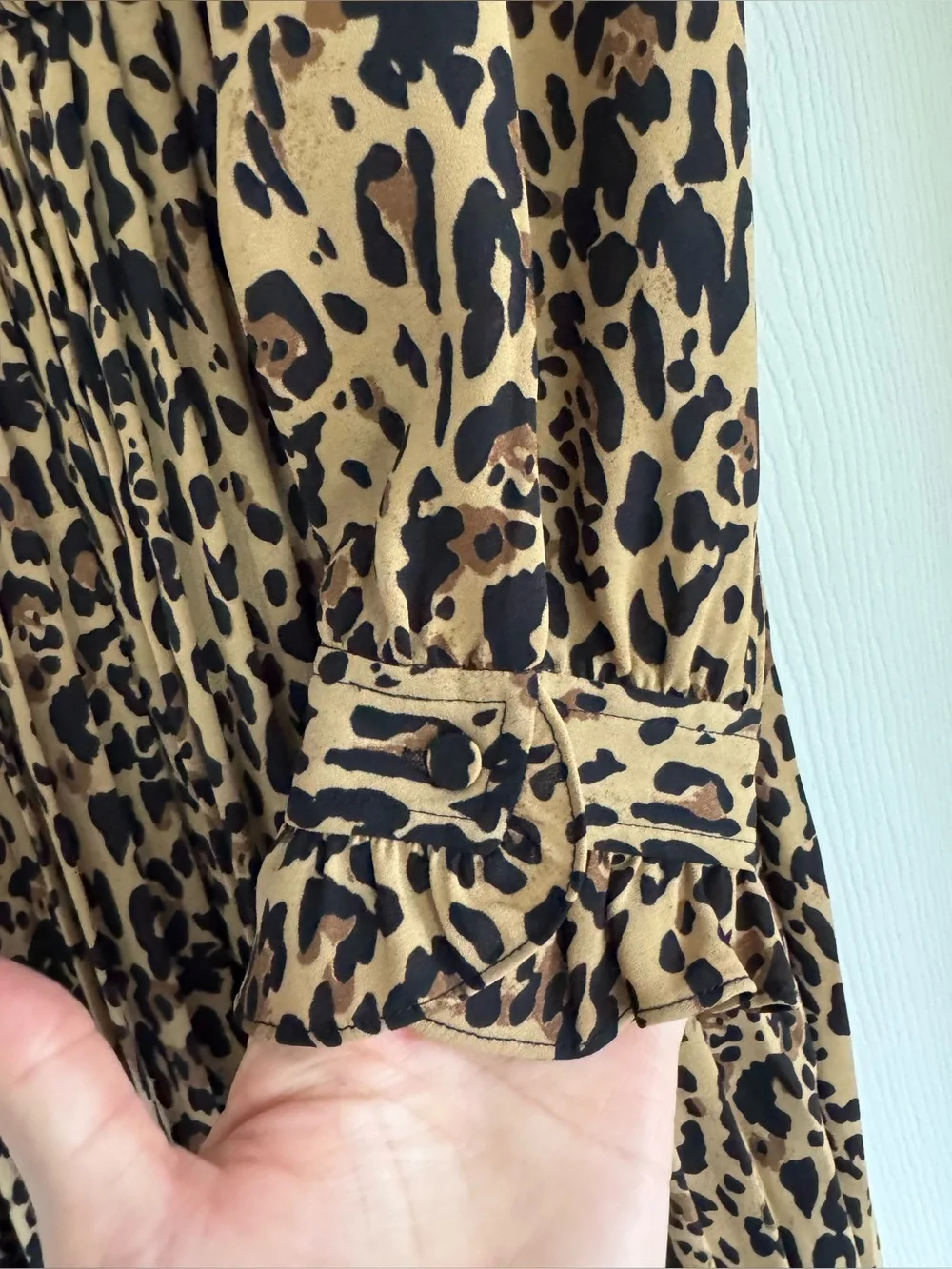 J. Crew Leopard Print Long Sleeve Pleated Midi Dress - Tan & Black